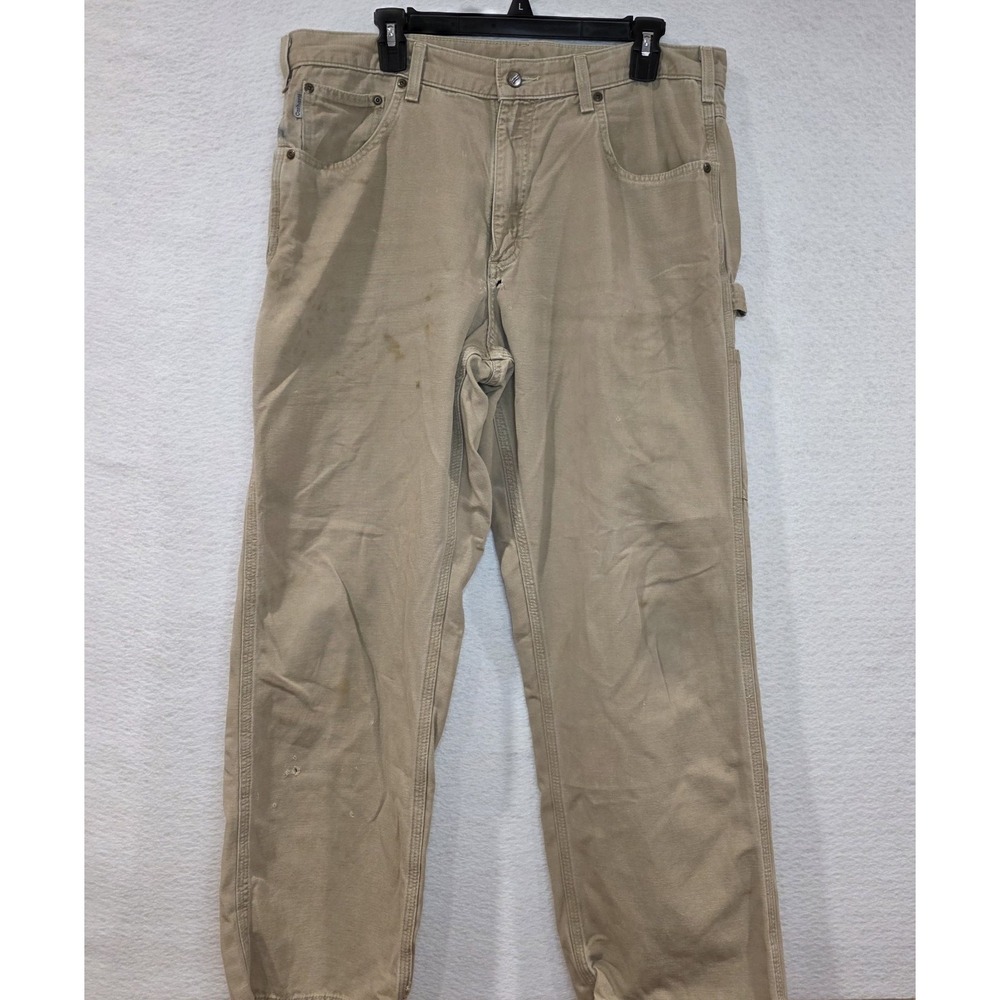 Carhartt Mens Canvas Loose Fit Beige Cargo Pants 36x30 *Damaged Work Pants* B